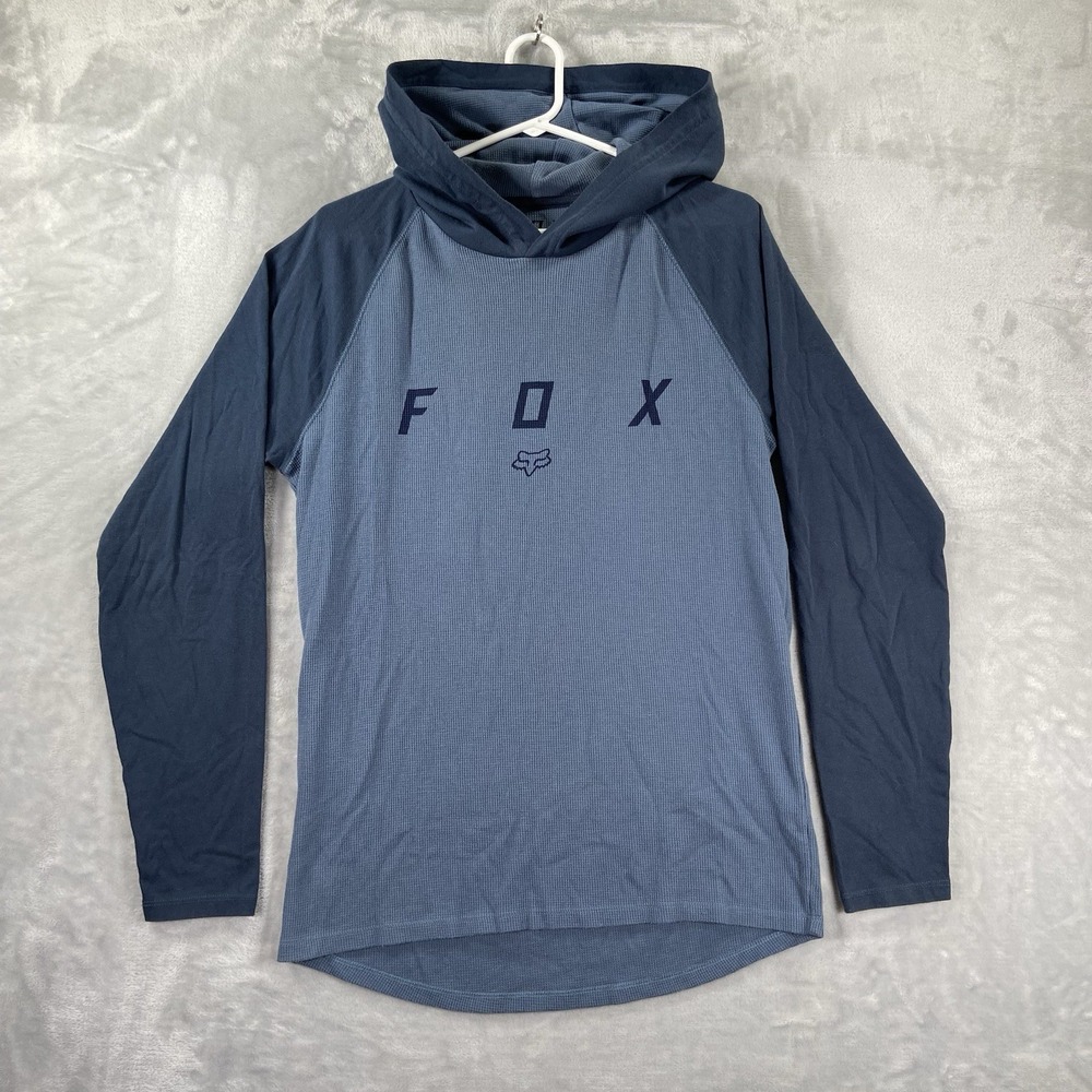 Fox Head Racing Hoodie men's Medium Waffle Knit Thermal Pullover Shirt Blue